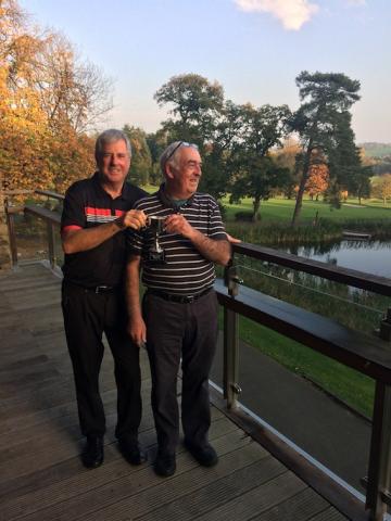 Peter and Steven with the winners trophy at a sunny Close House