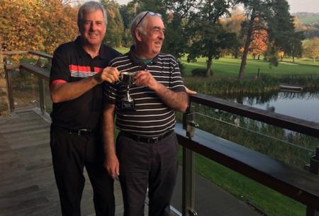 Peter and Steven with the winners trophy at a sunny Close House